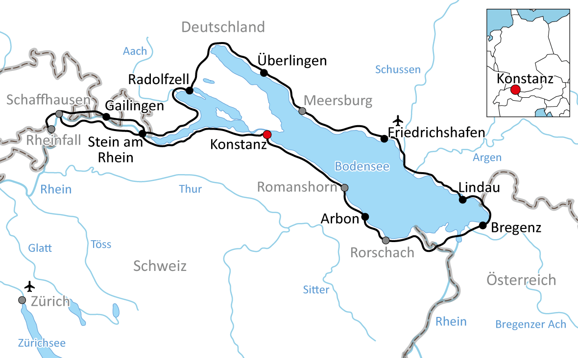 Karte zum Bodensee-Radurlaub für Bummler