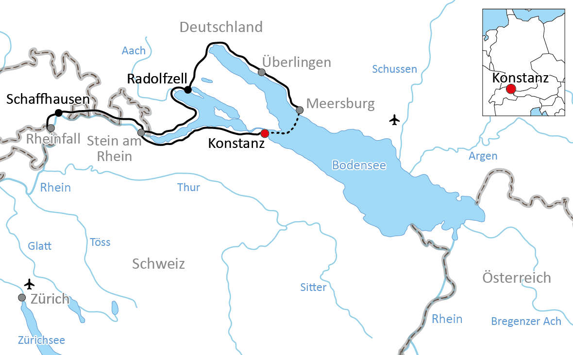 Kurze Tour mit dem Fahrrad am Bodensee und zum Rheinfall
