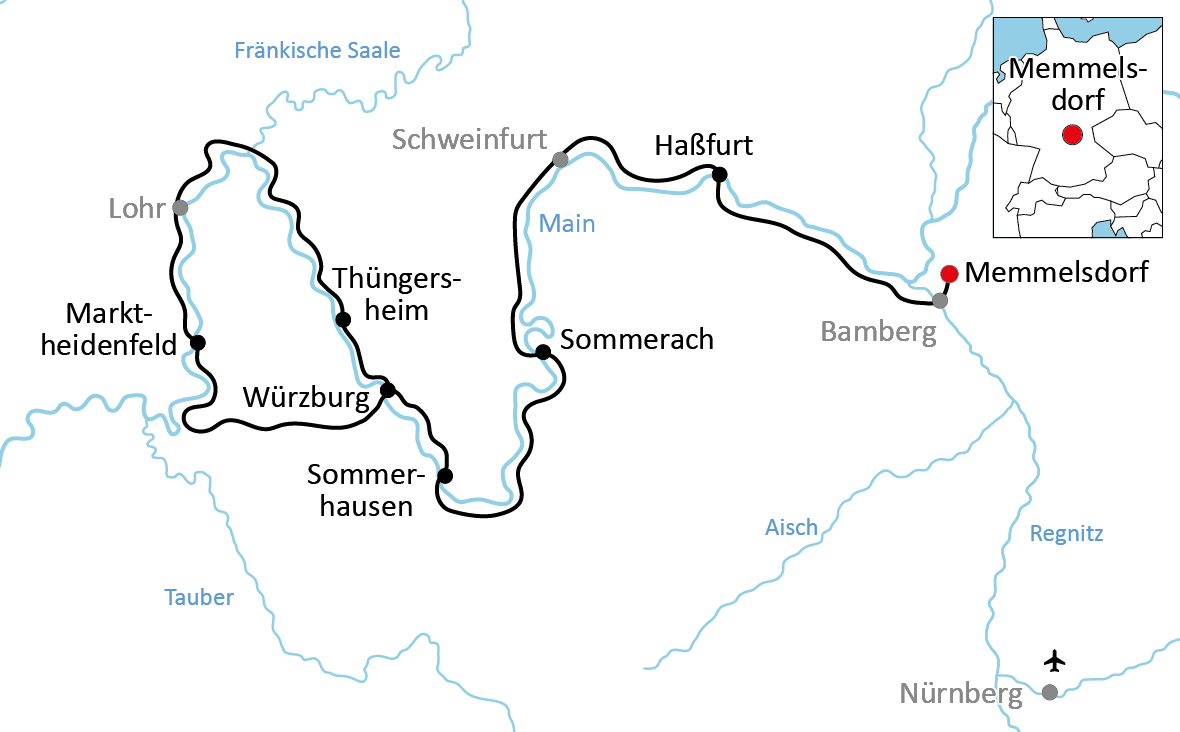 Karte zur Schmankerl-Tour am Main