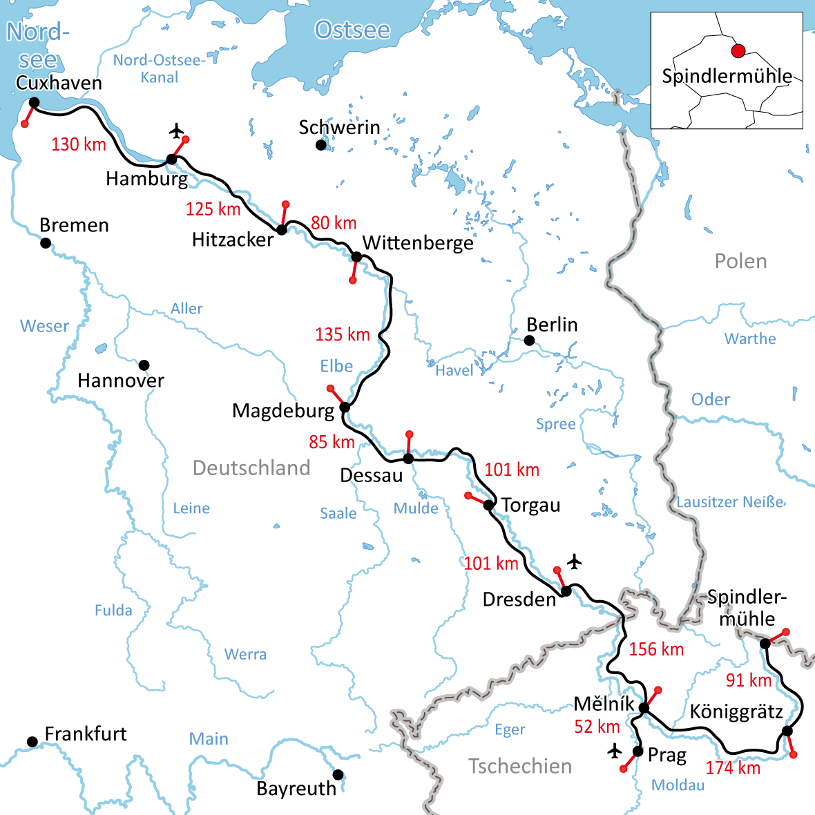 Karte Elbe-Radweg