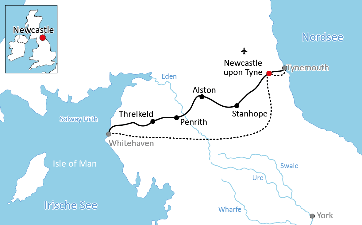 Karte zum Radurlaub in England: Coast to Coast