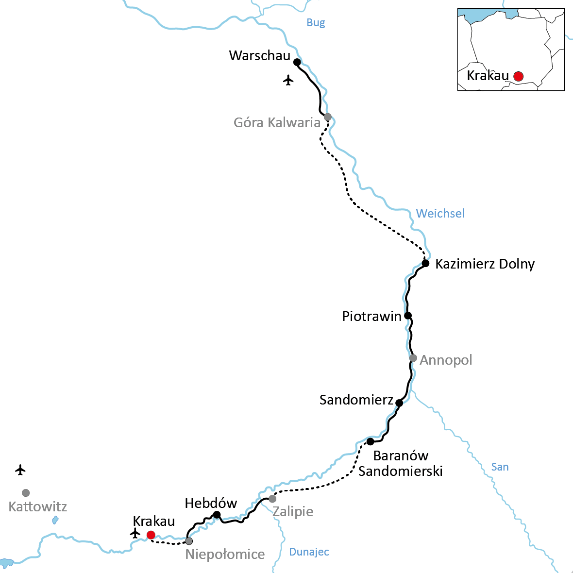 Karte zur Radtour in Polen