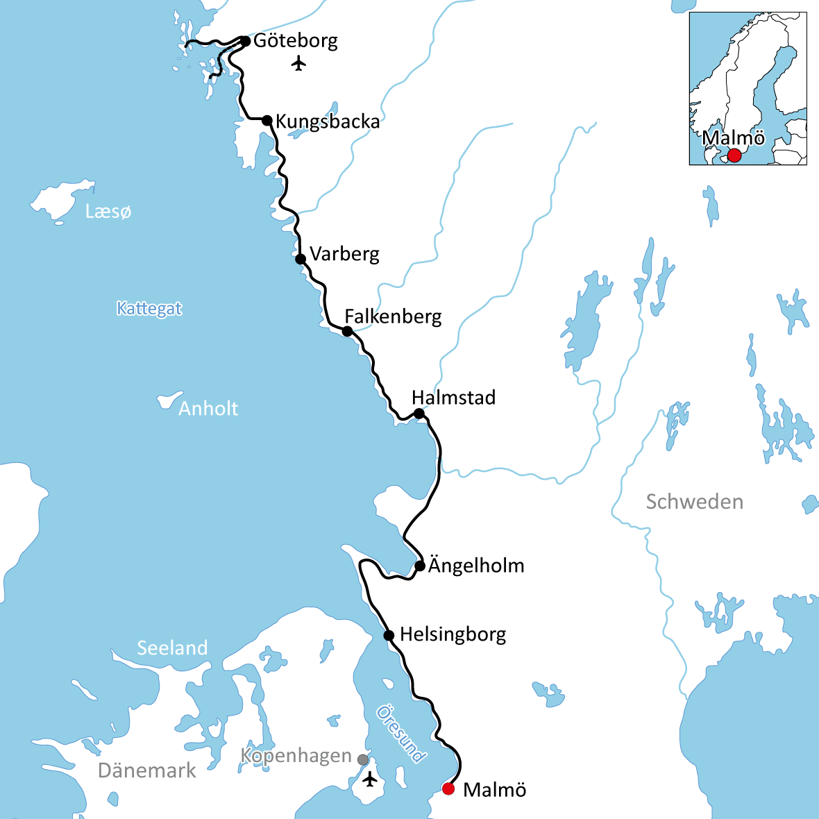 Karte zum großen Radurlaub am Kattegat