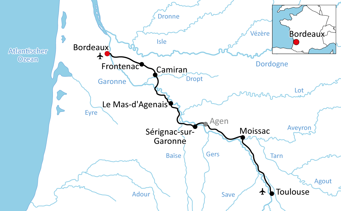 Karte zur Radtour am Canal de Garonne