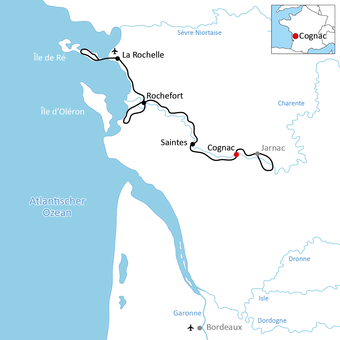Radtour von Cognac nach La Rochelle am Atlantik