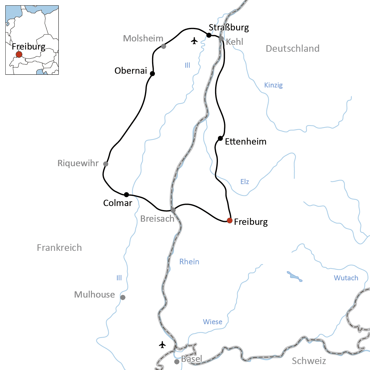 Radtour am Oberrhein im Elsass und in Baden