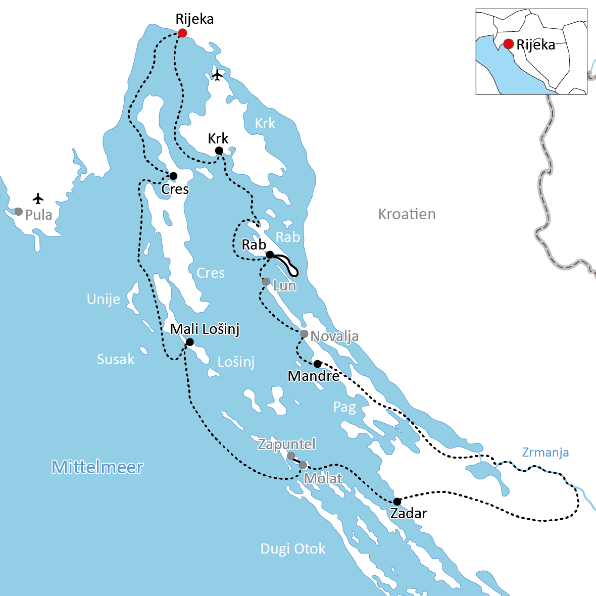 Bade-Kreuzfahrt in der Kvarner Bucht