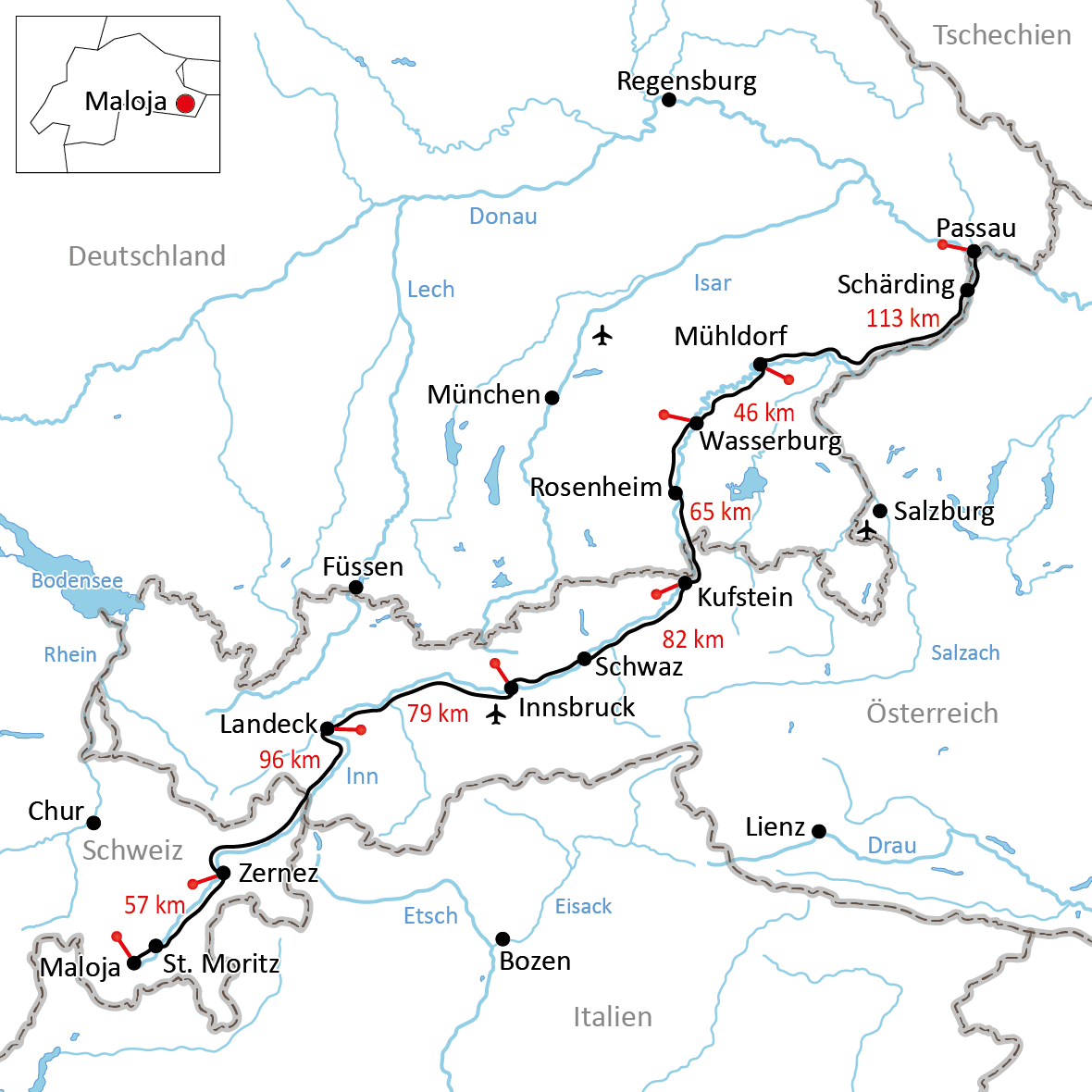 Inn-Radweg Übersichtskarte