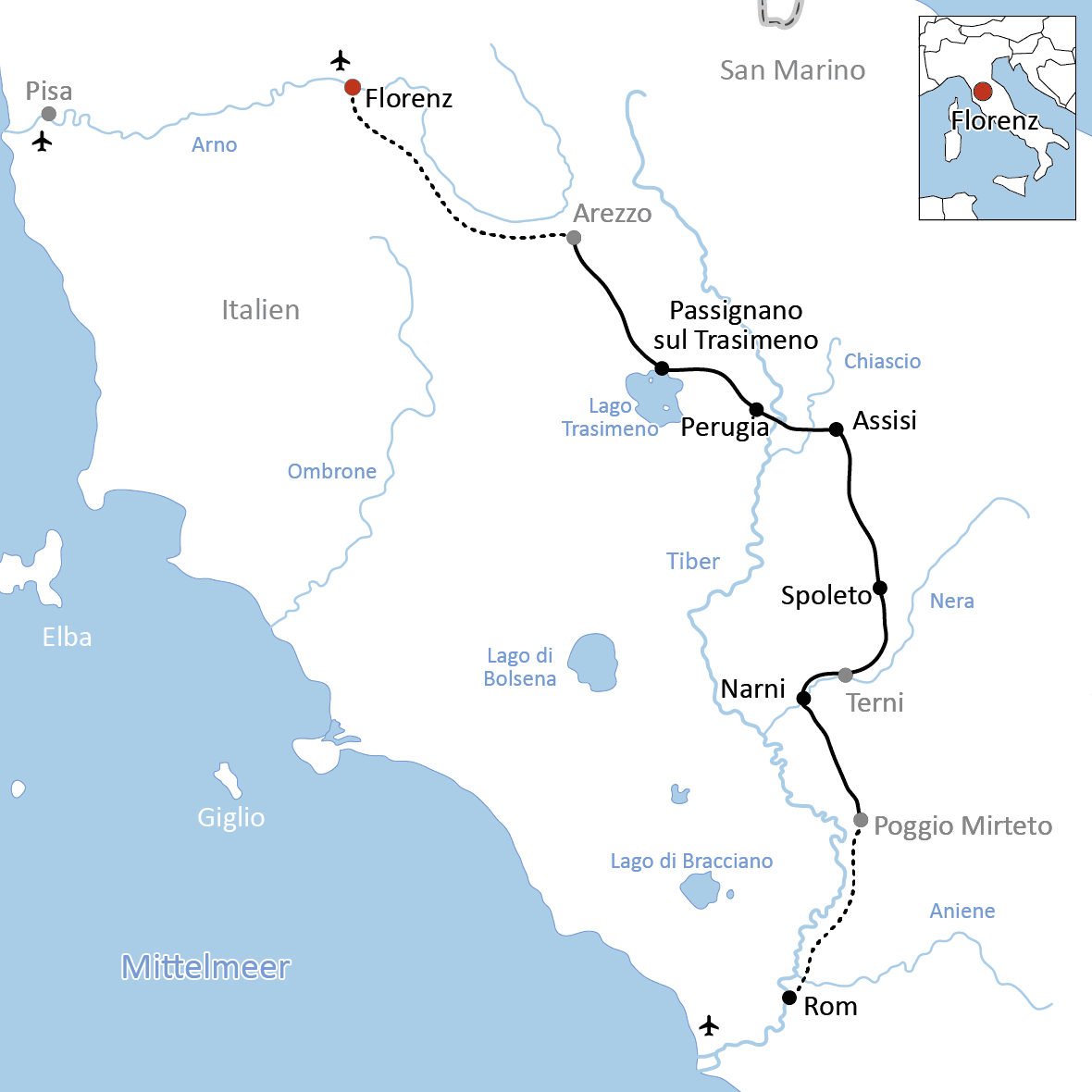 Radtour von Florenz nach Rom