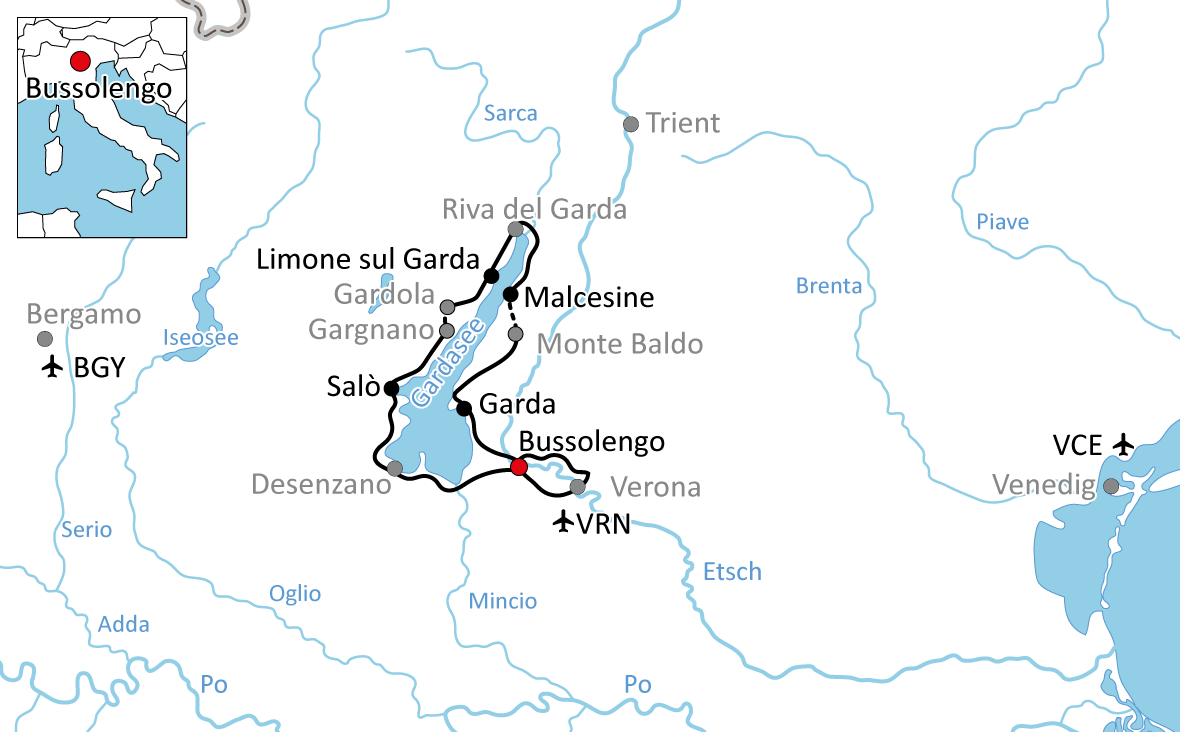 Karte zur Radtour um den Gardasee