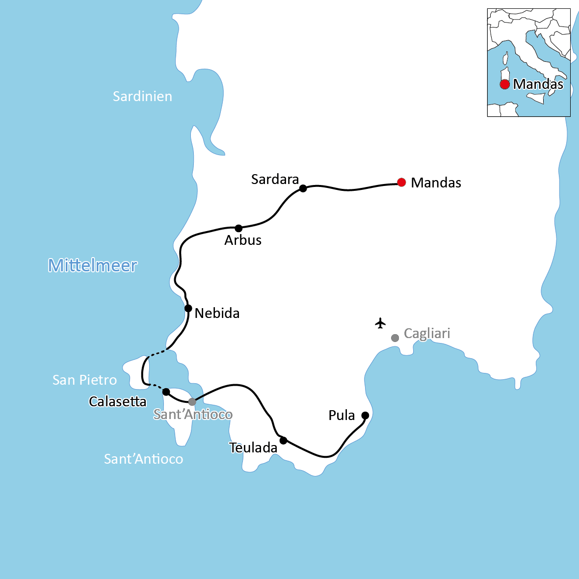 Karte zum Radurlaub auf Sardinien