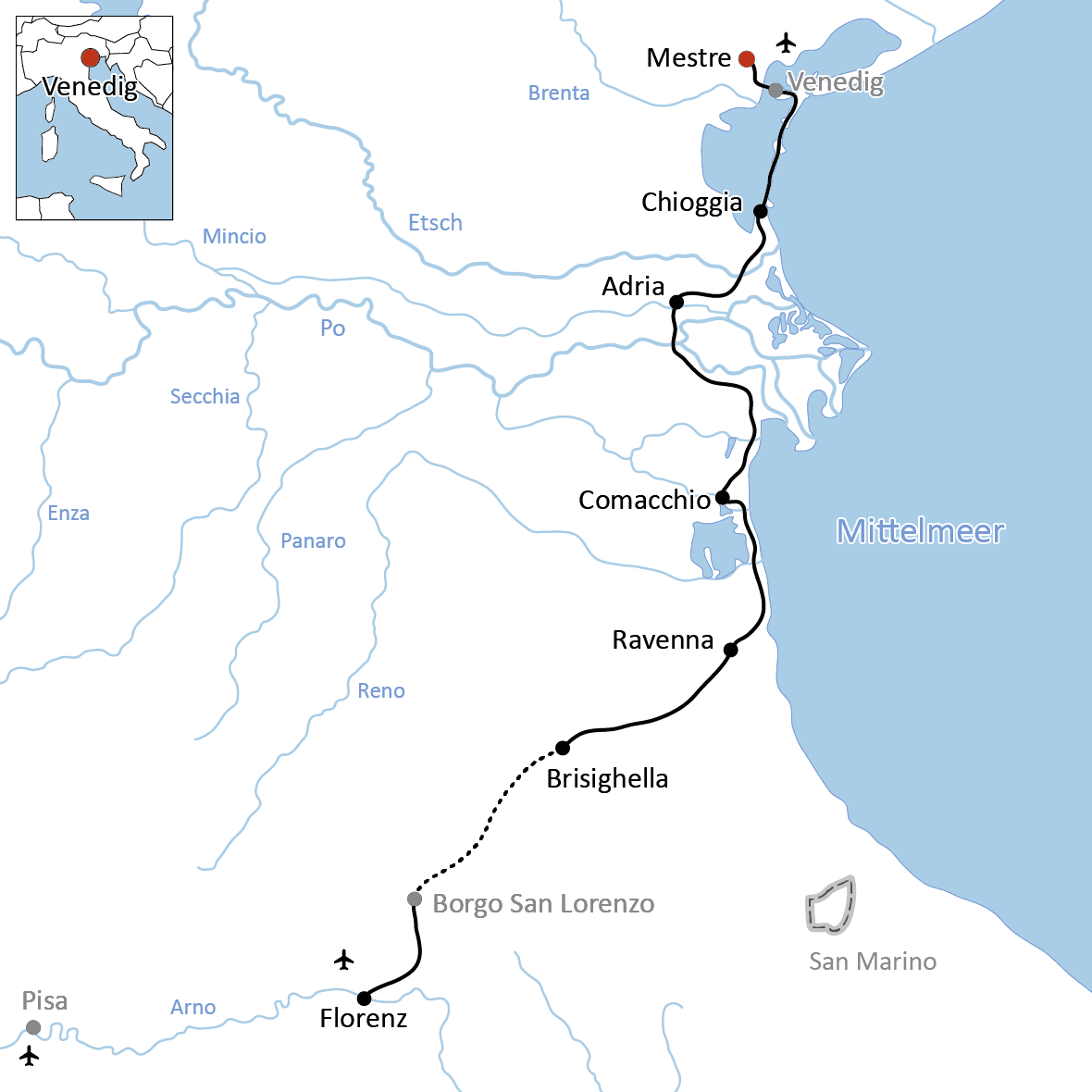 Radtour von Venedig nach Florenz