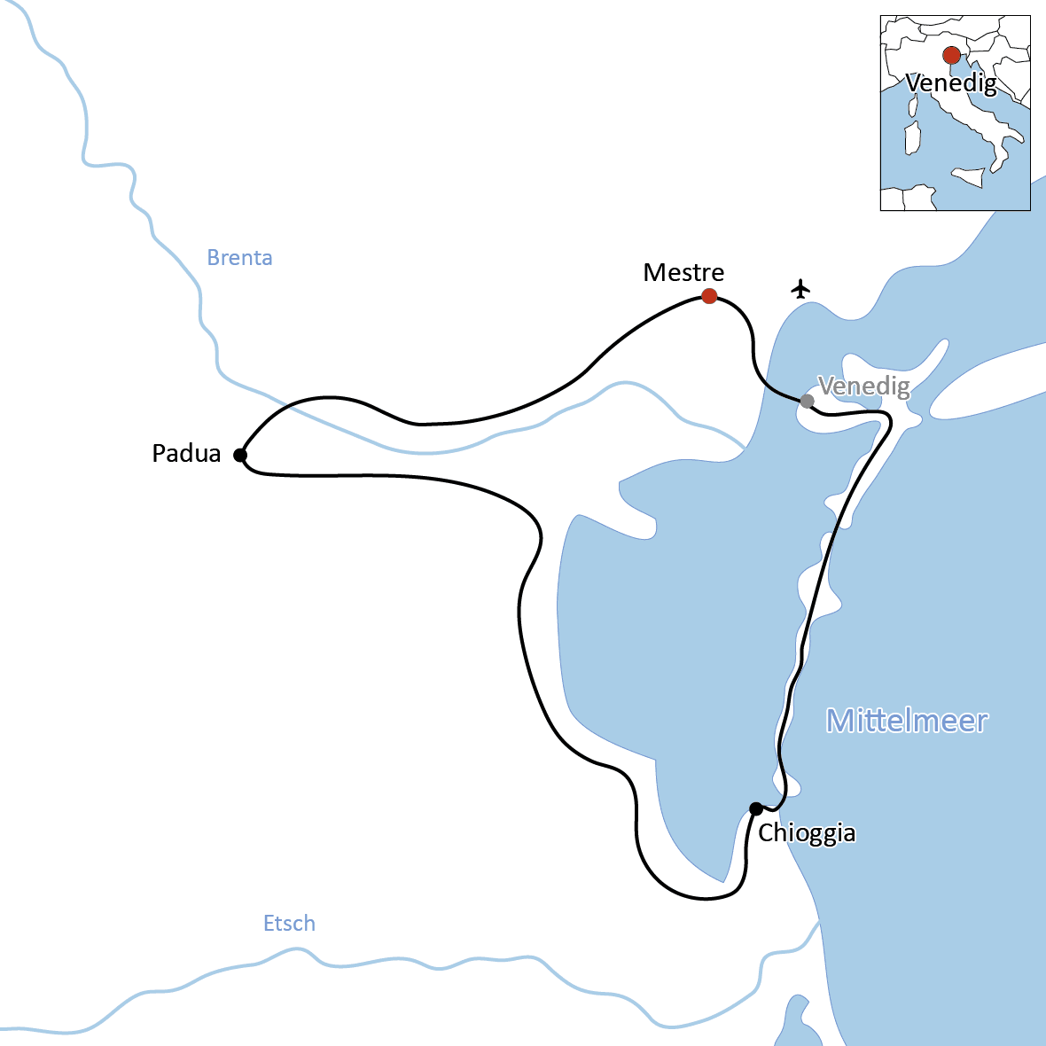 Kurze Radtour über den Lido und durch Venetien