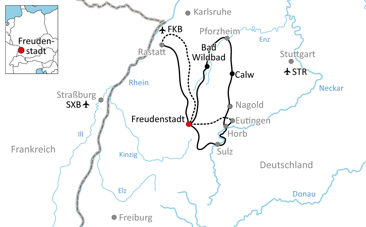 Karte zum Radurlaub im Nord-Schwarzwald