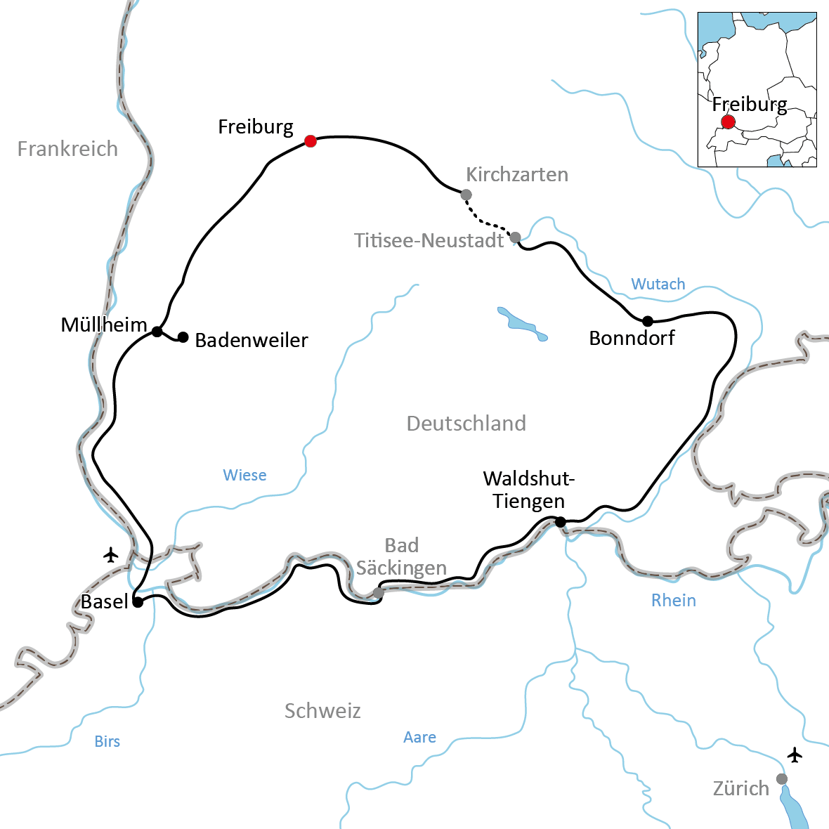 Karte zum Süd-Schwarzwald-Radweg