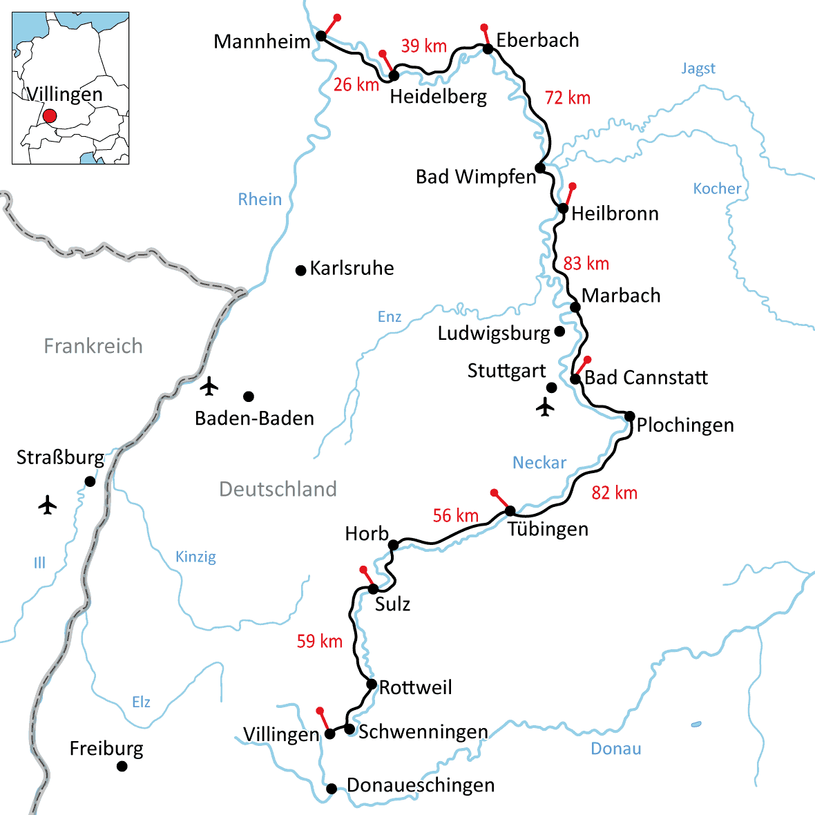 Karte Neckar-Radweg