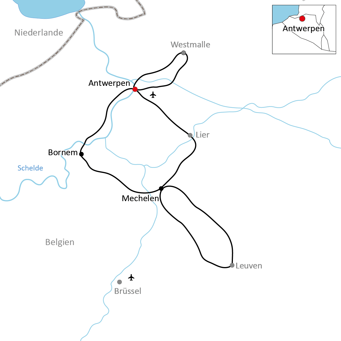 Karte zur Belgischen Biertour