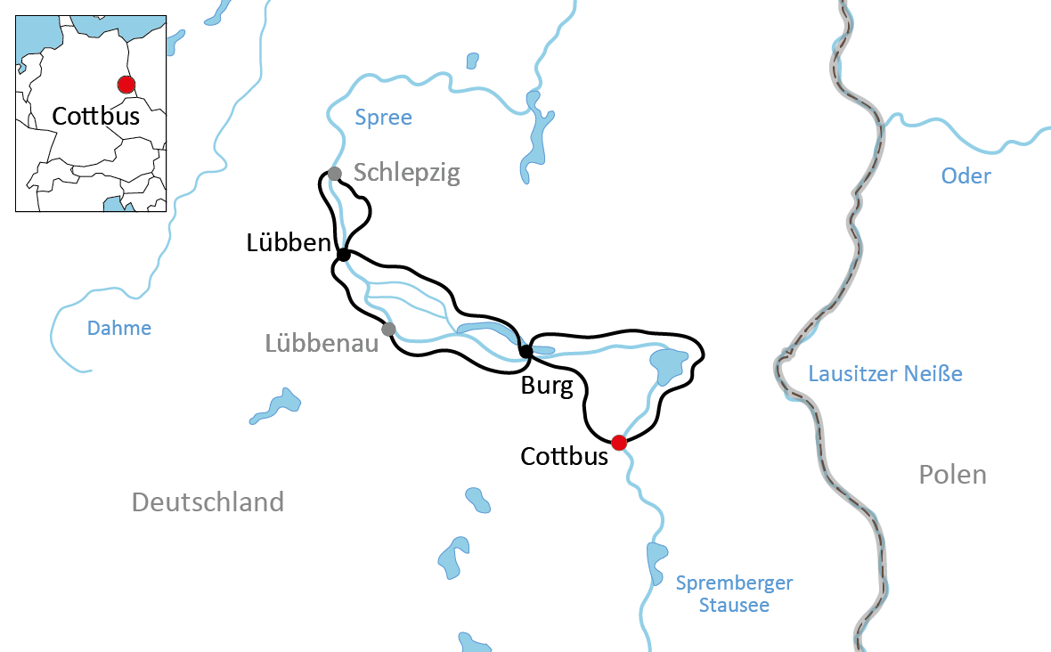 Karte zur Tour auf dem Gurken-Radweg im Spreewald