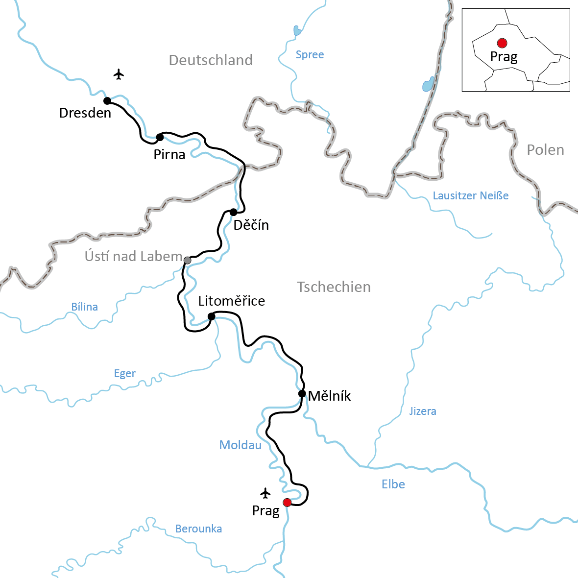 Radreise an der Elbe von Prag nach Dresden