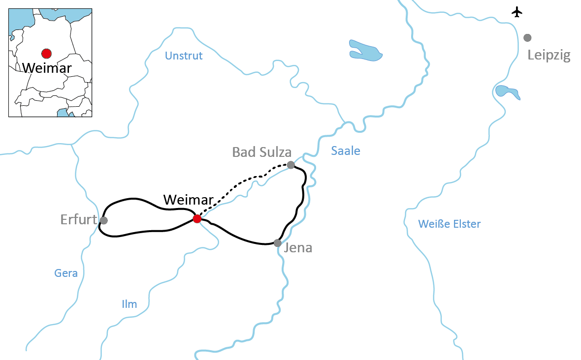 Karte zu den Stern-Radtouren rund um Weimar