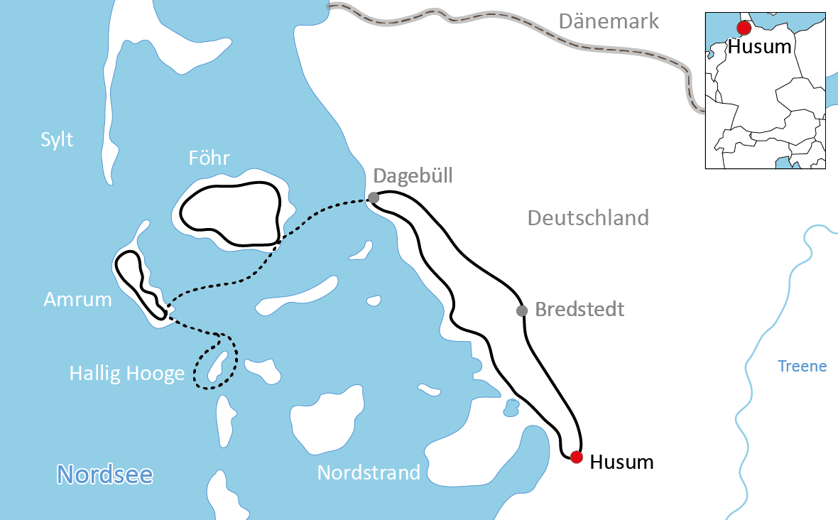 Karte zur Radreise zu den Nordfriesischen Inseln