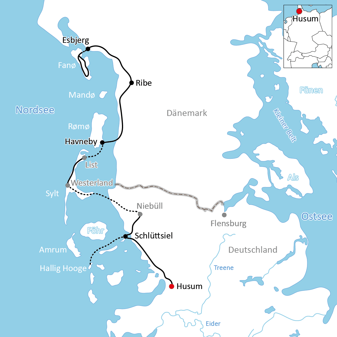 Karte zur Radtour auf die Nordseeinseln
