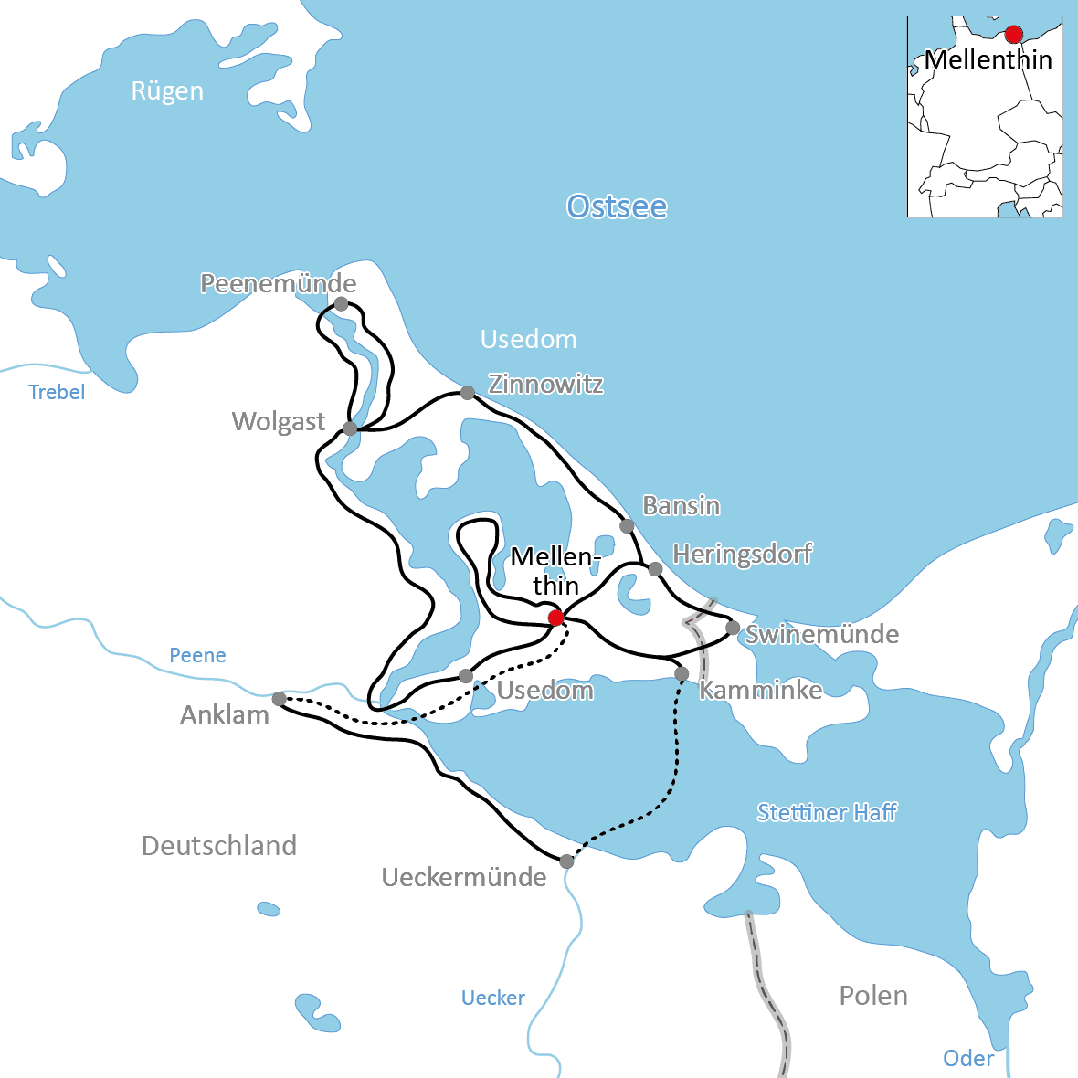 Karte zum Radurlaub auf Usedom