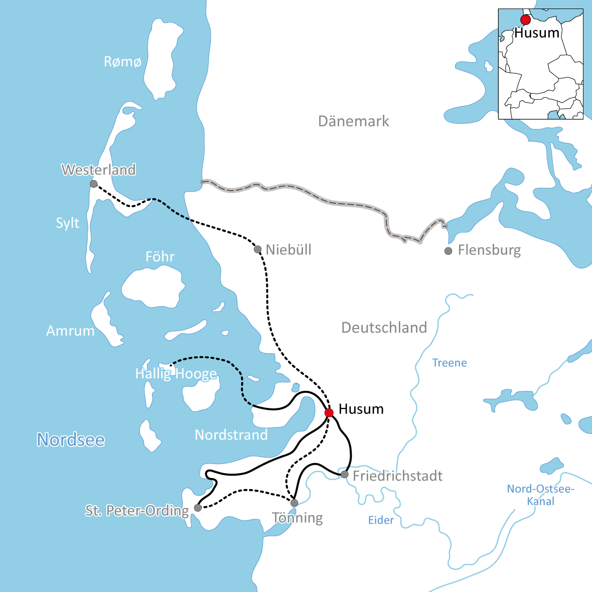 Karte zur Radtour in Nordfriesland