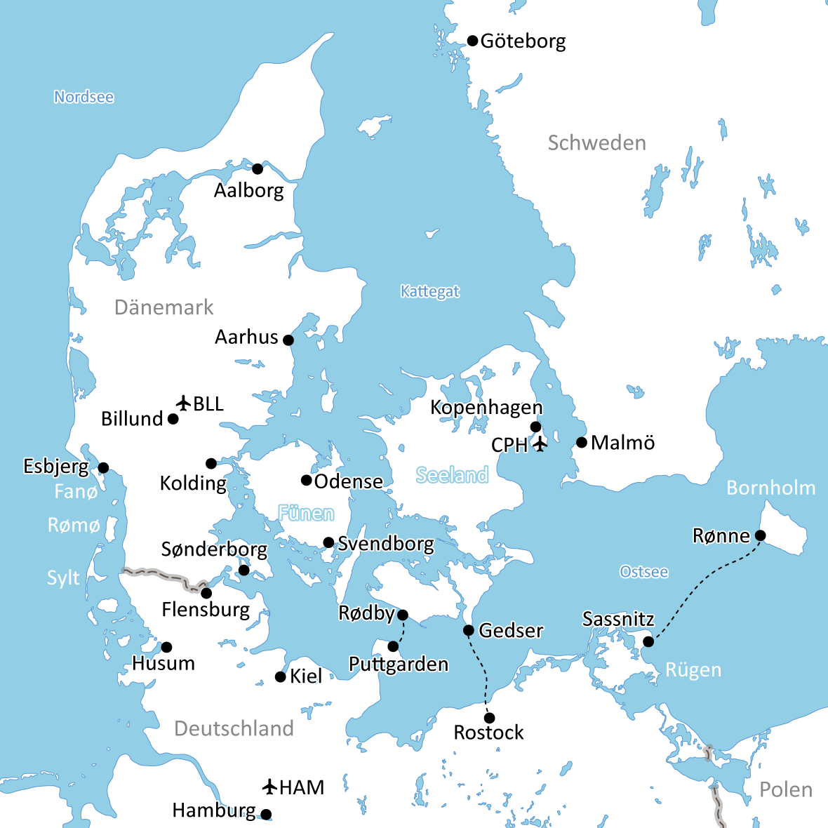 Karte zu Radreisen in Dänemark