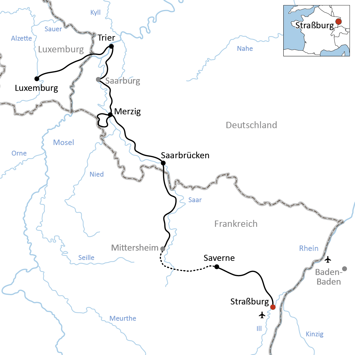 Saar-Radtour von Straßburg nach Luxemburg