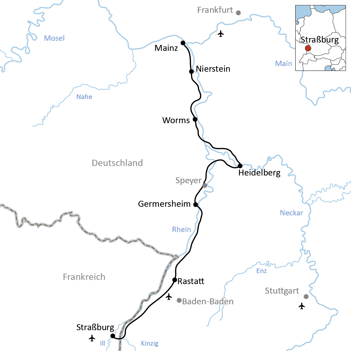 Radtour am Rhein von Straßburg nach Mainz