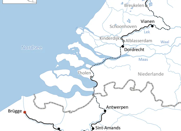 Karte zur Reise mit Rad & Schiff durch Belgien und Holland