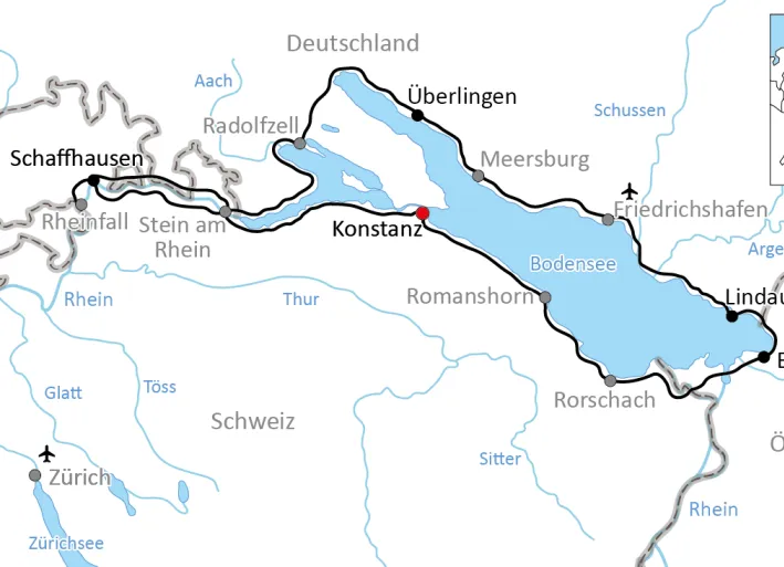 Karte zur sportlichen Radtour um den Bodensee