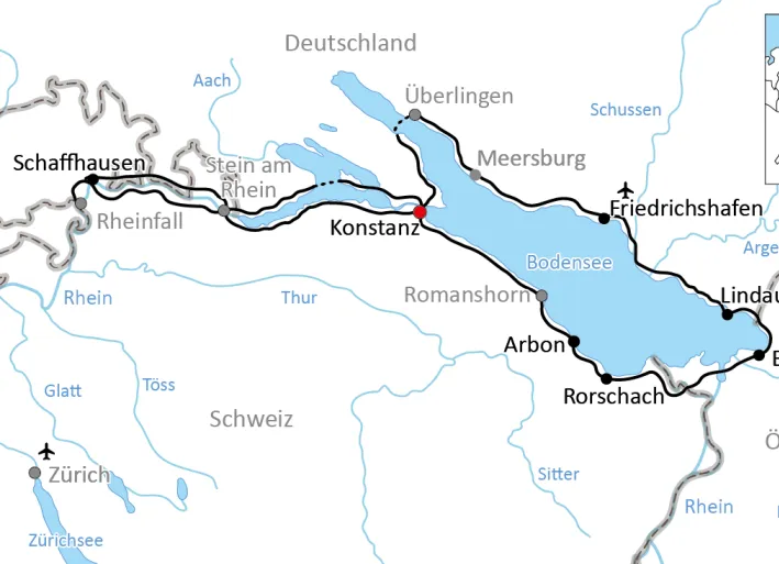 Karte zur Bodensee-Radtour mit Ausflug zum Rheinfall