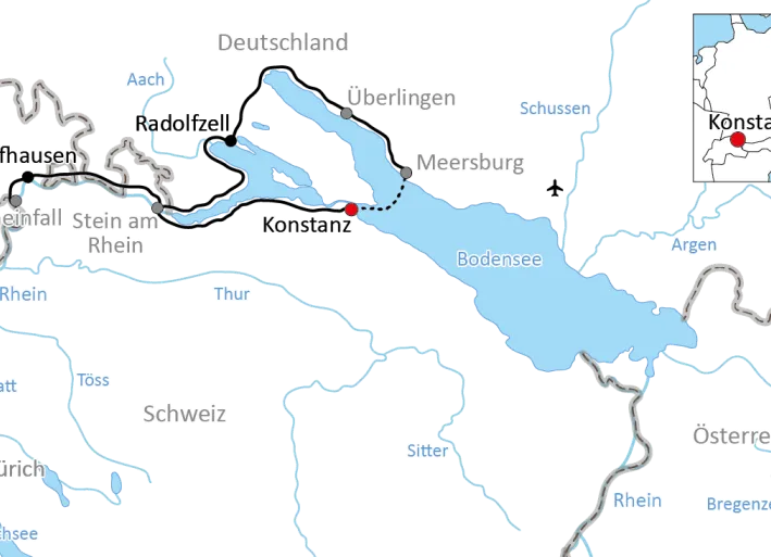 Kurze Tour mit dem Fahrrad am Bodensee und zum Rheinfall