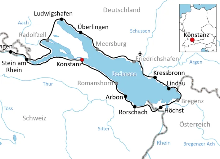 Karte zur klassischen Bodensee-Radreise