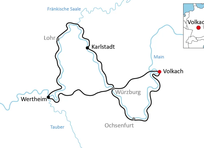 Karte zur Radtour in Mainfranken