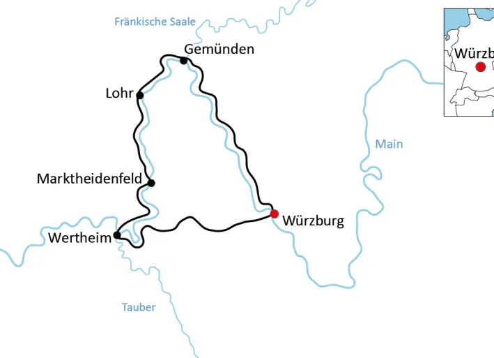 Karte zur kurzen Radtour an Spessart und Main