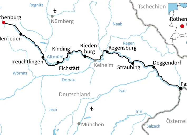 Karte zum Radurlaub an Altmühl und Donau