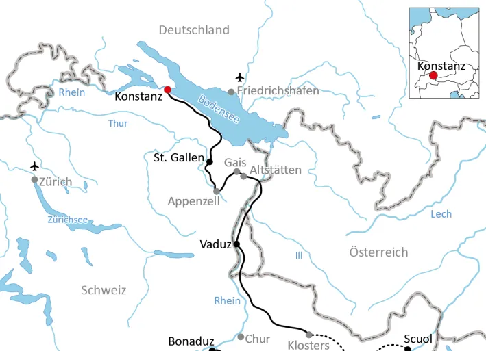 Karte zur Radtour nach Graubünden