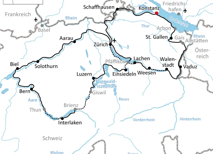 Karte zum Radurlaub in der Schweiz