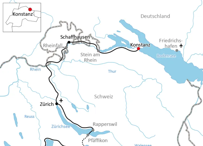 Karte zur Radtour von Konstanz nach Luzern