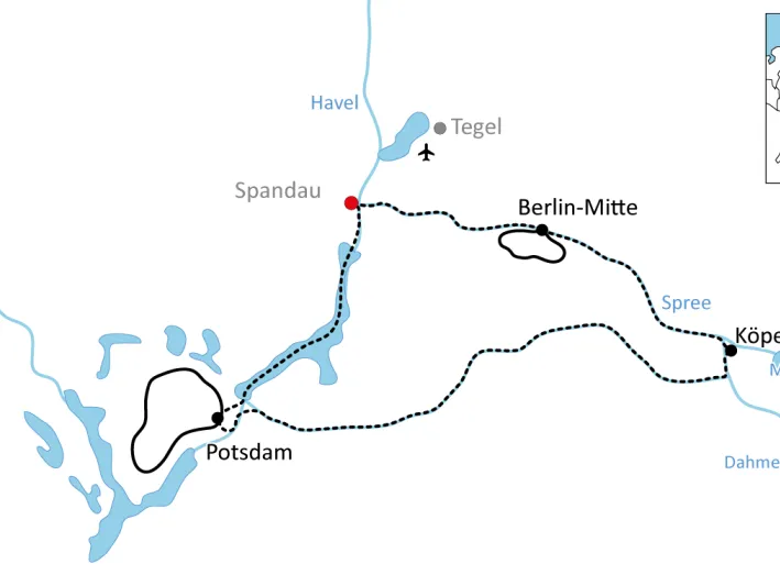 Karte zur Reise mit Rad und Schiff rund um Berlin