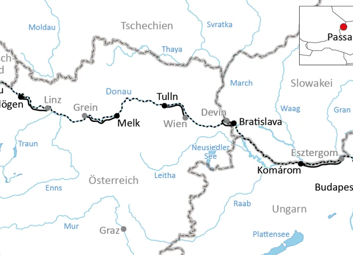Karte zur Reise mit Rad & Schiff durch Österreich und Ungarn