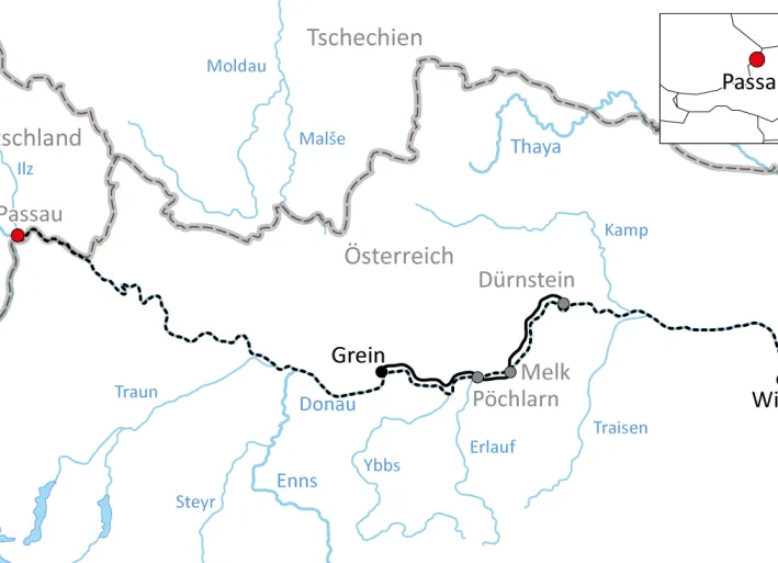 Karte zur kurzen Donaukreuzfahrt von Passau nach Wien