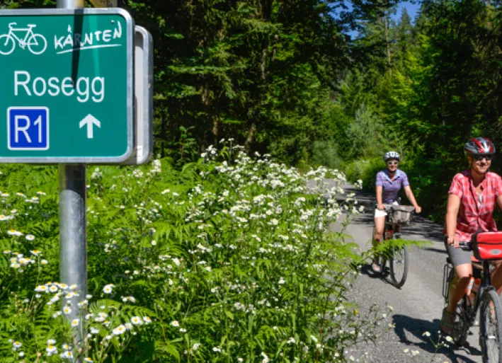 Wegweiser am Drau-Radweg