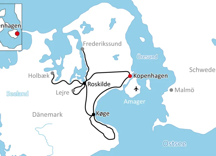 Karte zur Radtour auf Seeland
