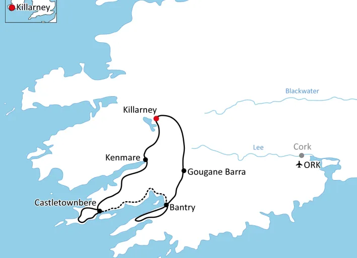 Karte zum Radurlaub in Irland
