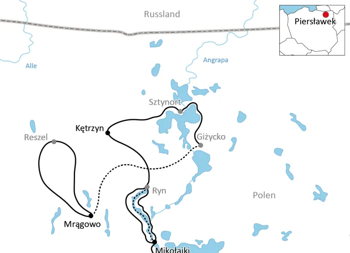 Karte zur Radtour durch Masuren