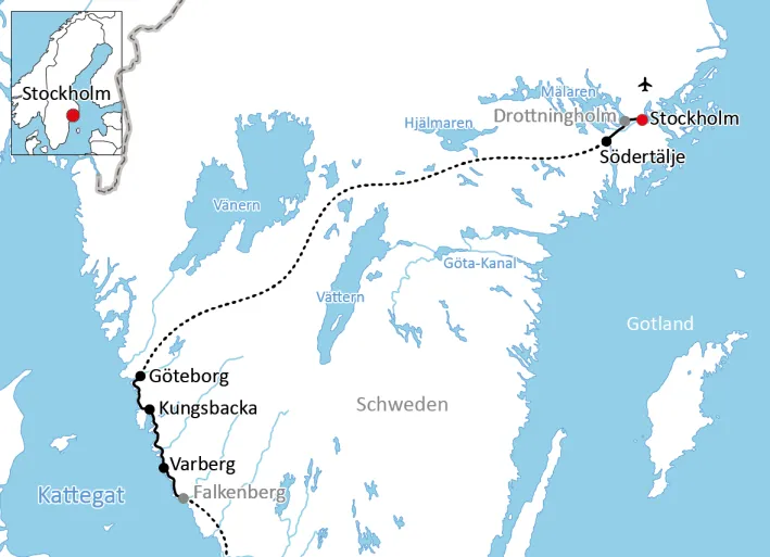 Karte zur Radtour von Stockholm nach Kopenhagen